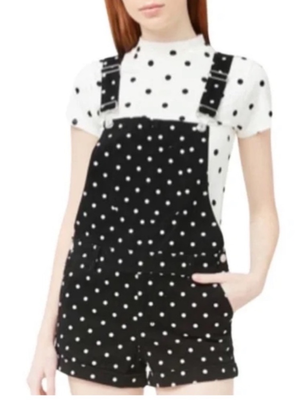 Forever 21 Black White Polka Dot Bib Overalls Shorts 14 Whimsygoth Girlhoodcore